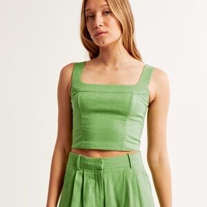 Abercrombie & Fitch Square Neck Crop Tank Top Green Linen Blend Size XS. I